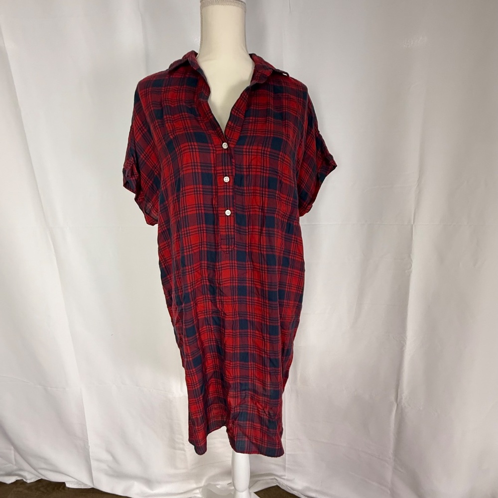 Grayson by Frank & Eileen the Artist Short Sleeve Shirt Dress Plaid Boho Prep S
